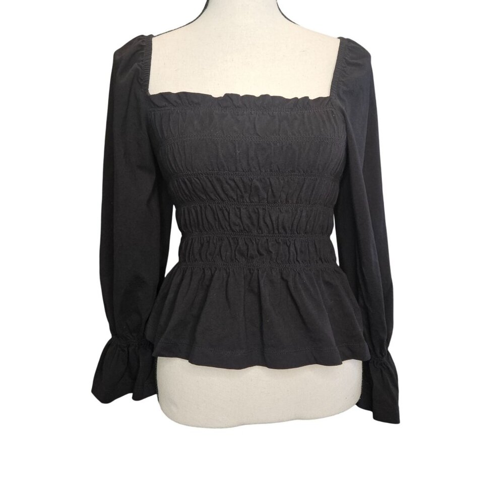 Y2K Fairy Cottagecore Baby‎ Doll puff sleeve Milkmaid Black Smocked XS